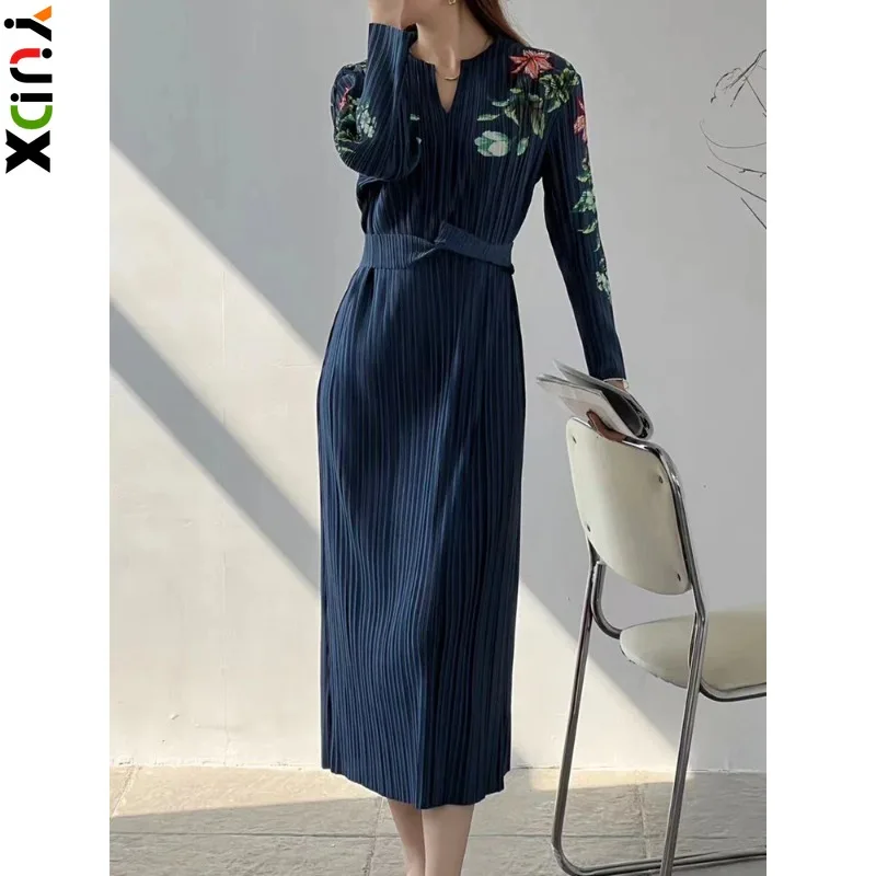 YUDX Miyake Fashion Pleated Dress Women Print V Neck Full Sleeve Medium Long Temperament Loose Evening Party Clothing Female
YUDX Miyake Fashion Pleated Dress Women Print V Neck Full Sleeve Medium Long Temperament Loose Evening Party Clothing Female