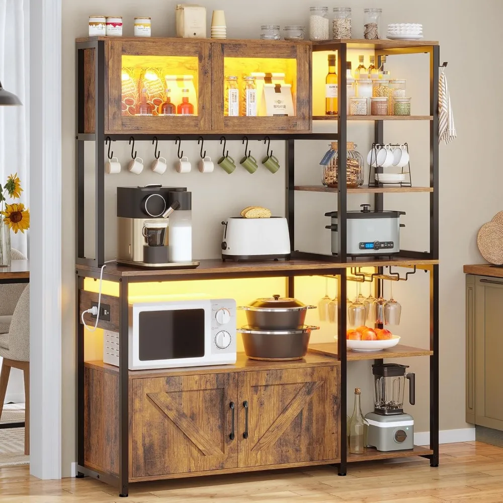 Itaar Bakers Rack with Power Outlet and LED Light, 45.3 Inch Farmhouse Coffee Bar Cabinet, Kitchen Microwave Stand with Storage
Itaar Bakers Rack with Power Outlet and LED Light, 45.3 Inch Farmhouse Coffee Bar Cabinet, Kitchen Microwave Stand with Storage
