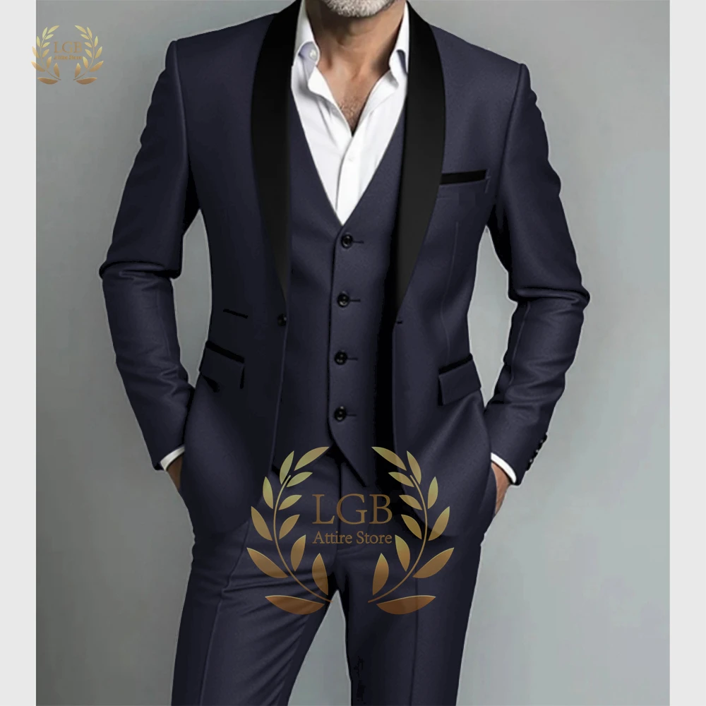 Men's 3-Piece Shawl Lapel Tuxedo Suit, Navy Blazer with Black Lapel, Vest & Pants for Evening Galas & Banquets
Men's 3-Piece Shawl Lapel Tuxedo Suit, Navy Blazer with Black Lapel, Vest & Pants for Evening Galas & Banquets