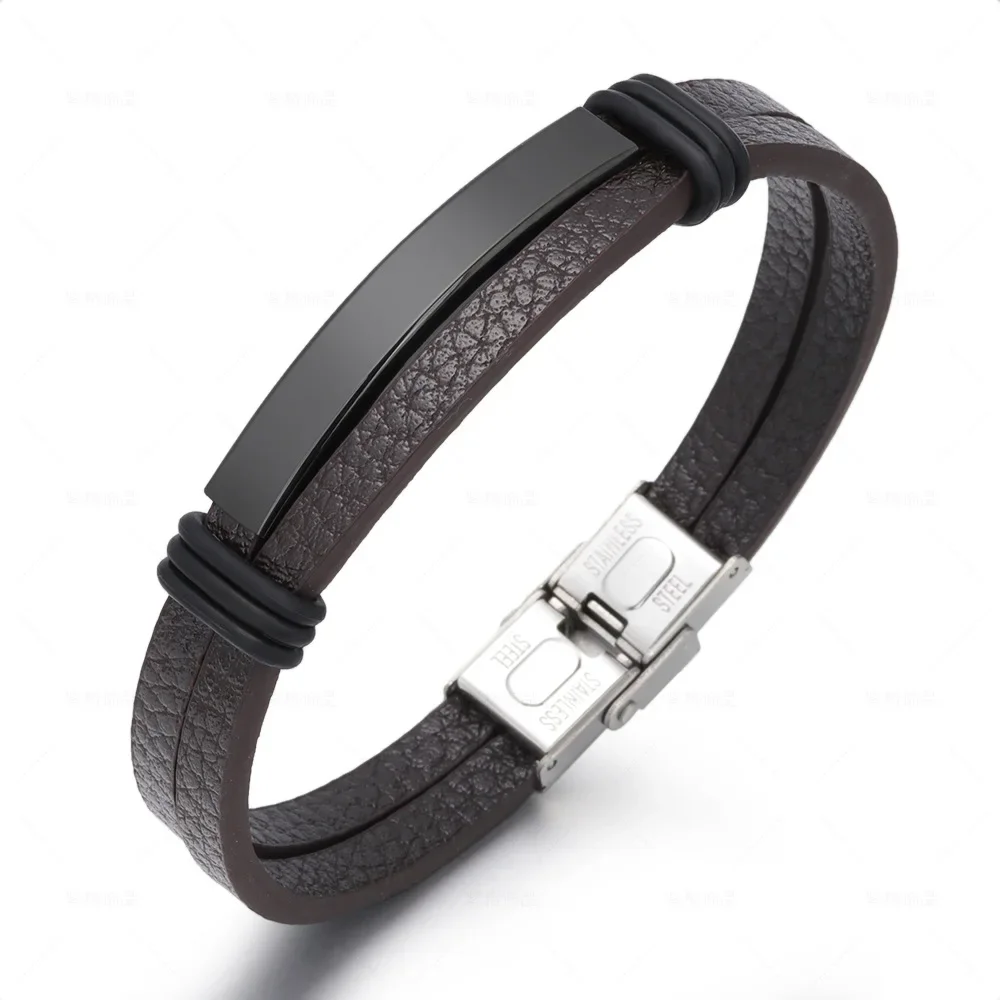 Light luxury fashion punk style hand-woven leather stainless steel bracelet for men, bangle
Light luxury fashion punk style hand-woven leather stainless steel bracelet for men, bangle