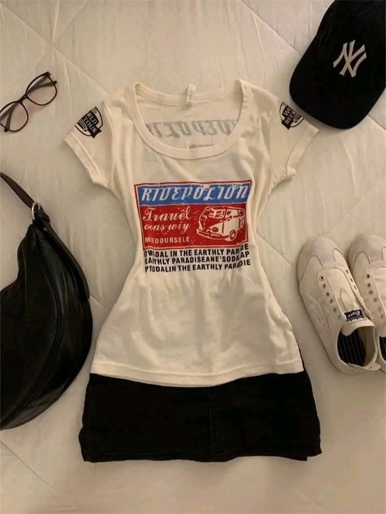 Y2K Aesthetic Retro Letter Printed Tops Summer New Vintage Gothic Waist-closed Slim Round Neck Short-sleeved Women's T-shirts
Y2K Aesthetic Retro Letter Printed Tops Summer New Vintage Gothic Waist-closed Slim Round Neck Short-sleeved Women's T-shirts