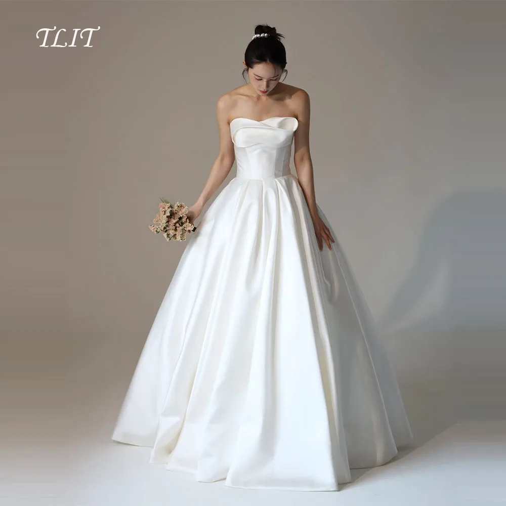 TLIT Elegant Silk Satin Pleats A-Line Wedding Dresses Korea Wedding Dress Photo Shoot Floor Length Strapless Dress Customized 
TLIT Elegant Silk Satin Pleats A-Line Wedding Dresses Korea Wedding Dress Photo Shoot Floor Length Strapless Dress Customized