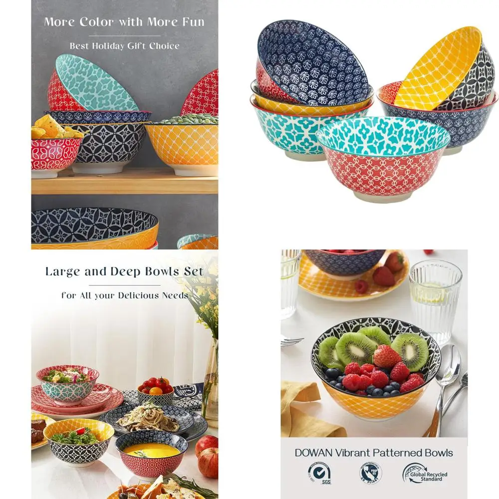 Set of 6 Ceramic Large Bowls - 33 Oz Deep Dish for Ramen, Pasta, Salad - Vibrant Patterned Porcelain - Kitchen Decor & Housewarm
Set of 6 Ceramic Large Bowls - 33 Oz Deep Dish for Ramen, Pasta, Salad - Vibrant Patterned Porcelain - Kitchen Decor & Housewarm