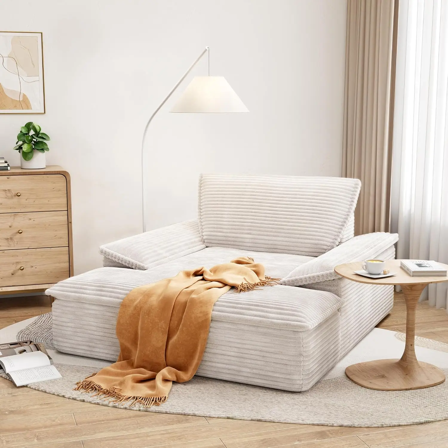 59'' Oversized Chaise Lounge Chair Indoor,with Thick Cushion and Armrests, Sleeper Chair - Plush Corduroy Chair Bed (Beige)
59'' Oversized Chaise Lounge Chair Indoor,with Thick Cushion and Armrests, Sleeper Chair - Plush Corduroy Chair Bed (Beige)