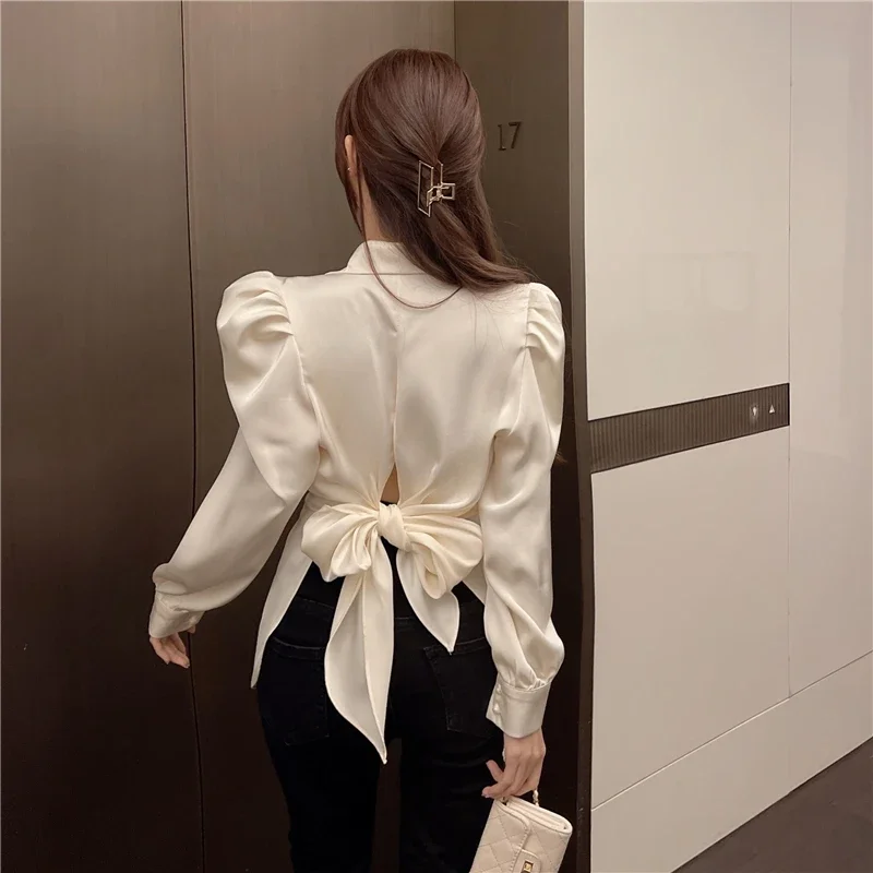 Temperament Ladies Tops Blouses for Women Puff Sleeve Slim Waist Bandage Bow White Blusas De Mujer Sexy Backless Fashion Shirts
Temperament Ladies Tops Blouses for Women Puff Sleeve Slim Waist Bandage Bow White Blusas De Mujer Sexy Backless Fashion Shirts