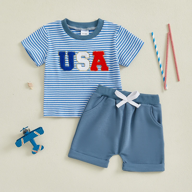 Toddler Baby Girl Boy 4th of July Outfits Short Sleeve USA Striped T-Shirt Jogger Shorts 2Pcs Waffle Summer Clothes
Toddler Baby Girl Boy 4th of July Outfits Short Sleeve USA Striped T-Shirt Jogger Shorts 2Pcs Waffle Summer Clothes