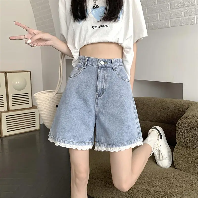 Women's Wide Leg Denim Shorts Cute Lace High Waist A-line Jeans Pants Plus Size Korean Style Fashion Y2k Clothing Summer
Women's Wide Leg Denim Shorts Cute Lace High Waist A-line Jeans Pants Plus Size Korean Style Fashion Y2k Clothing Summer