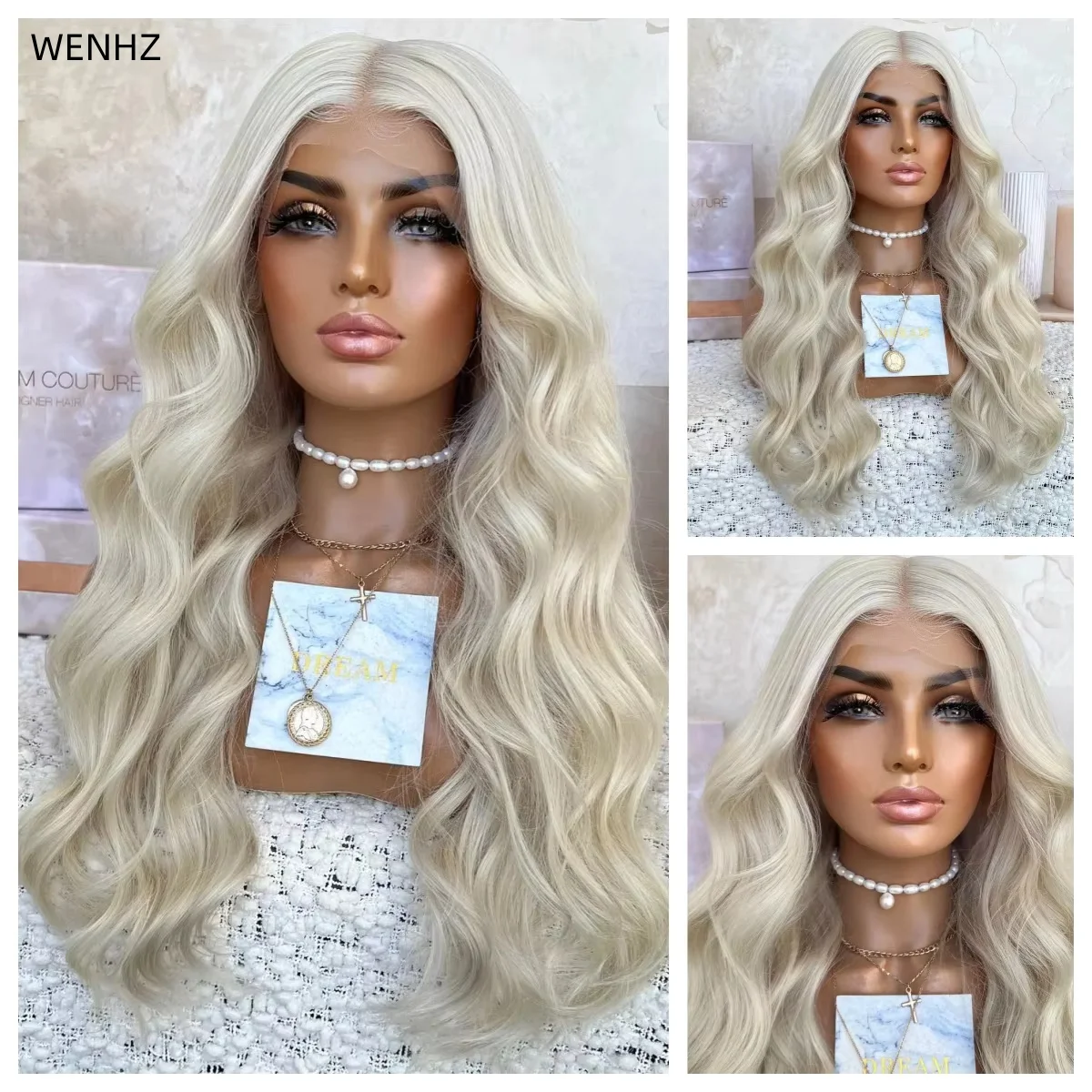 WENHZ Platinum Blonde Lace Front wig Long Body Wave Glueless Cosplay Wig Heat Resistant Fiber For Women
WENHZ Platinum Blonde Lace Front wig Long Body Wave Glueless Cosplay Wig Heat Resistant Fiber For Women