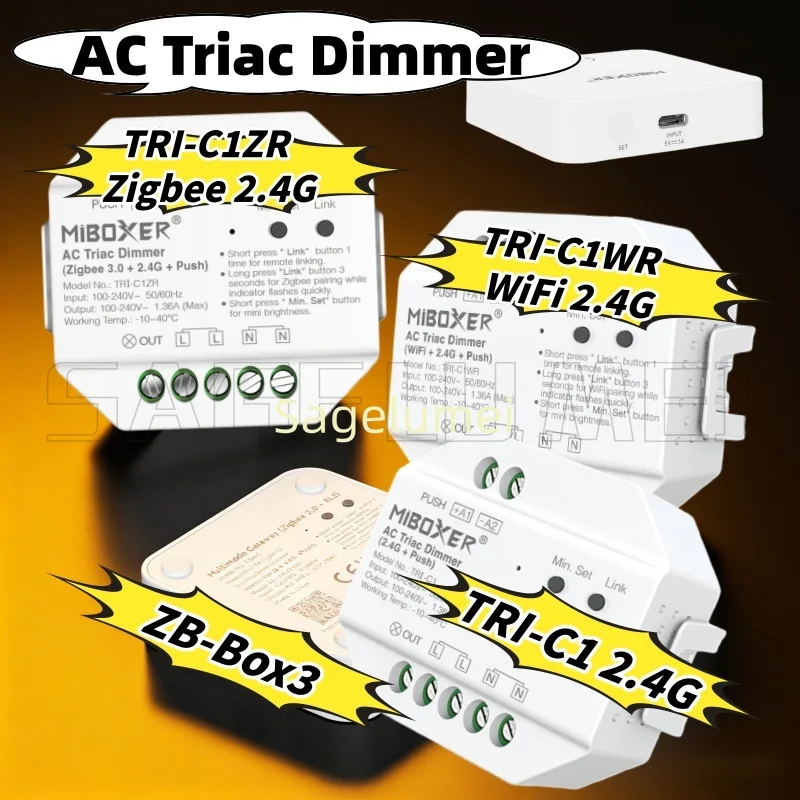 ZB-Box3 TRI-C1 AC 110V 220V TRI-C1WR TRI-C1ZR 2.4G RF AC Triac Dimmer Remote WiFi App /Voice Push Control 300W for Halogen Lamps
ZB-Box3 TRI-C1 AC 110V 220V TRI-C1WR TRI-C1ZR 2.4G RF AC Triac Dimmer Remote WiFi App /Voice Push Control 300W for Halogen Lamps