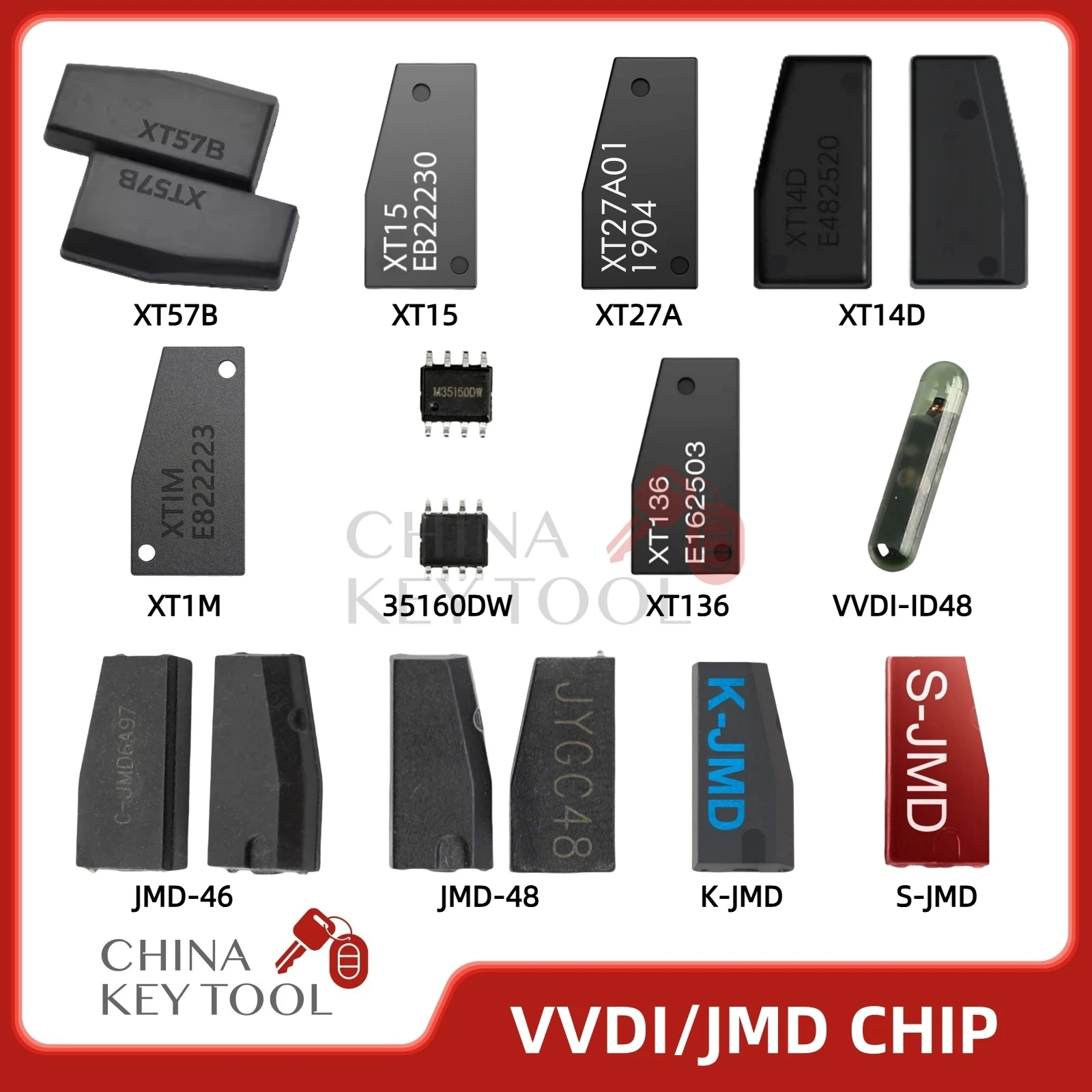 1PCS VVDI JMD JYGC Car Key Transponder Chip XT57B XT27A XT136 XT14D ID48 XT1M 35160DW XT15 Red Chip JMD 46 JMD 48 King Chip
1PCS VVDI JMD JYGC Car Key Transponder Chip XT57B XT27A XT136 XT14D ID48 XT1M 35160DW XT15 Red Chip JMD 46 JMD 48 King Chip