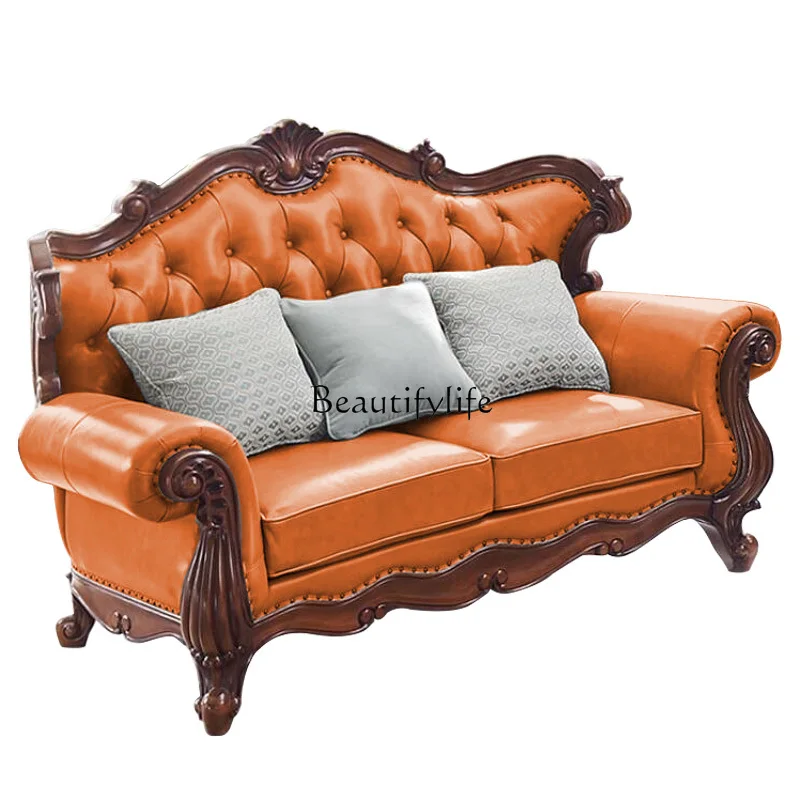 American living room solid wood single and double three-person sofa combination European retro
American living room solid wood single and double three-person sofa combination European retro