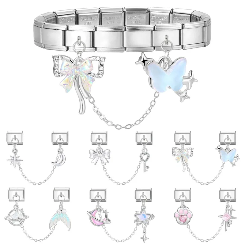 Cute Star Moon Safety Chain Italian Charm Bracelet Stainless Steel Modular Charms Silver Plated Pendant and Chain DIY Jewelry
Cute Star Moon Safety Chain Italian Charm Bracelet Stainless Steel Modular Charms Silver Plated Pendant and Chain DIY Jewelry