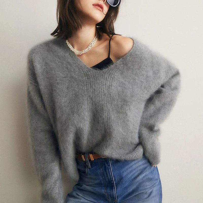 Women Clothing Autumn Winter Korean Fashion Simple Chic Soft Knitted Sweater Solid V Neck Long Sleeve Loose Pullover Tops Jumper
Women Clothing Autumn Winter Korean Fashion Simple Chic Soft Knitted Sweater Solid V Neck Long Sleeve Loose Pullover Tops Jumper