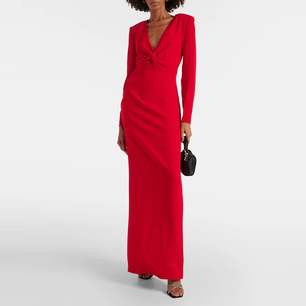 Epoch Evening Dresses فساتين مناسبة رسمية Straight Knot V-Neck Gowns in Crepe Full Sleeve Cocktail Party Prom Gown with Slit
Epoch Evening Dresses فساتين مناسبة رسمية Straight Knot V-Neck Gowns in Crepe Full Sleeve Cocktail Party Prom Gown with Slit