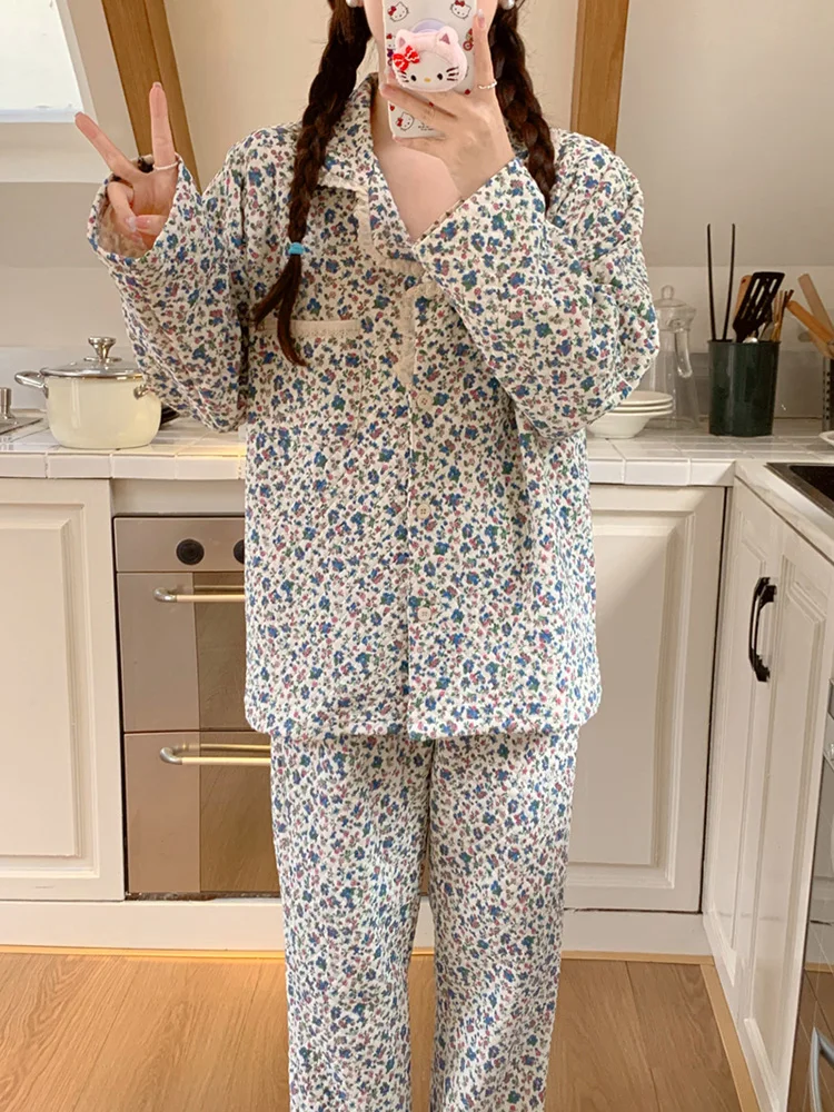 Floral Vintage Girlish Style Thicken Quilted Spring Winter Long Sleeve Pajama Set Women Korean Sweet Loose Elegant Sleepwear Ins
Floral Vintage Girlish Style Thicken Quilted Spring Winter Long Sleeve Pajama Set Women Korean Sweet Loose Elegant Sleepwear Ins
