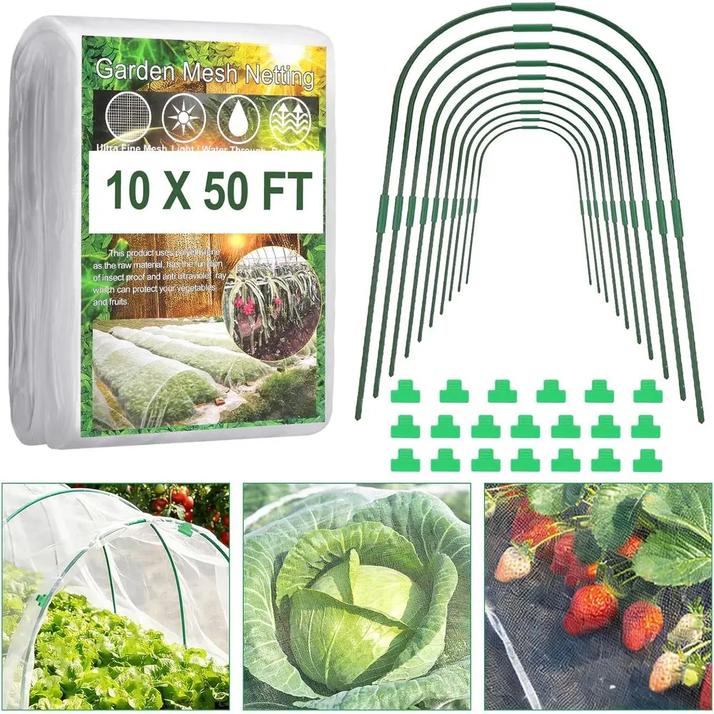 Garden Netting Kit, 10 X 50T Garden Netting Pest Barrier with 10 Sets Garden Hoops and 20pcs Clips, Insect Netting Row Cover or
Garden Netting Kit, 10 X 50T Garden Netting Pest Barrier with 10 Sets Garden Hoops and 20pcs Clips, Insect Netting Row Cover or