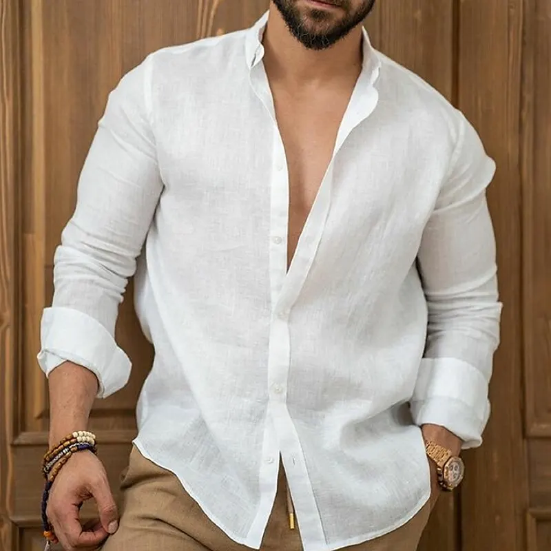 Linen shirt comfortable breathable soft comfortable blue white gray street outdoor solid color European size linen shirt simple
Linen shirt comfortable breathable soft comfortable blue white gray street outdoor solid color European size linen shirt simple