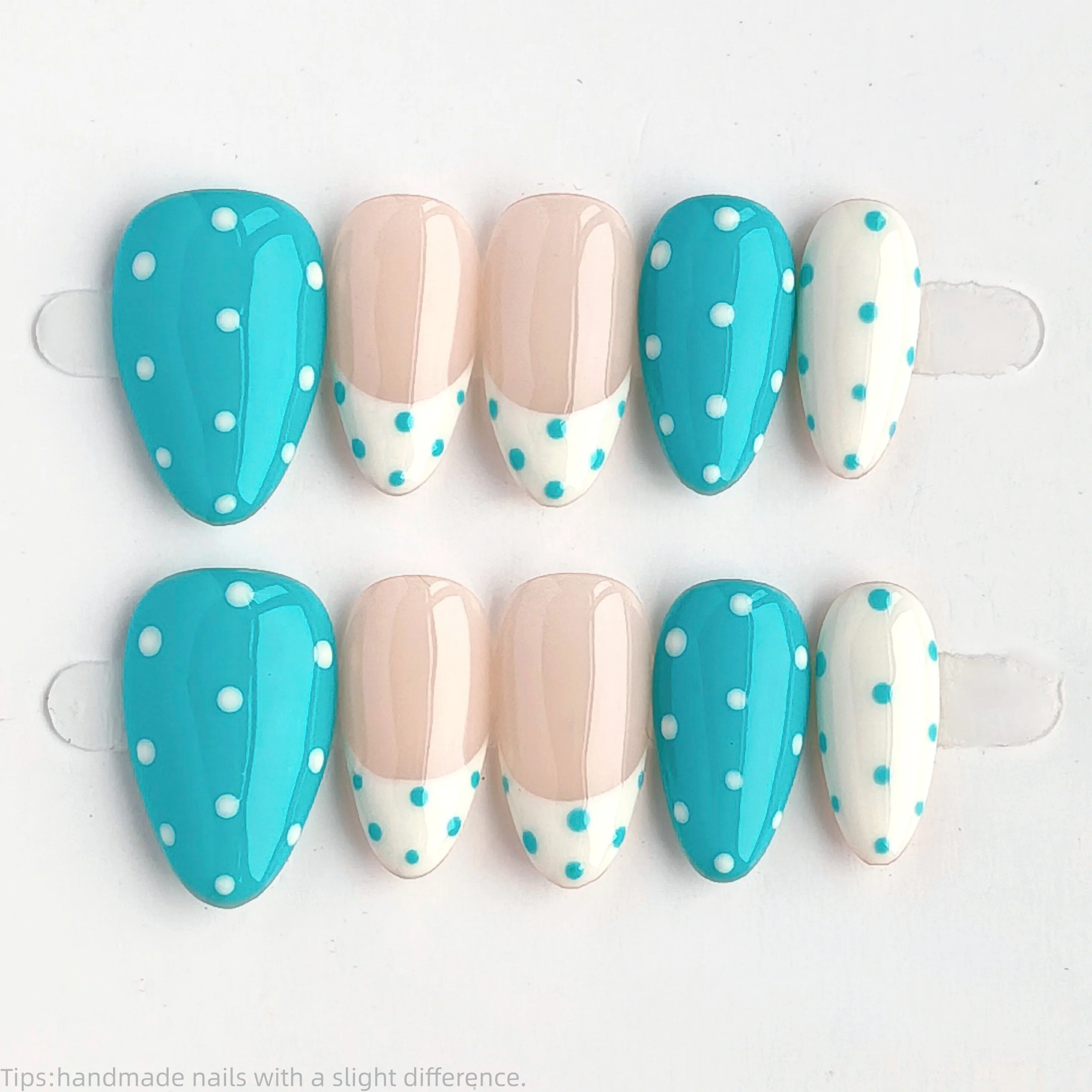 10PCS Handmade Press on Nails Blue Polka Dot French Almond False Nails Sweet INS Korean Style Wearable Reusable Fake Nail Tips
10PCS Handmade Press on Nails Blue Polka Dot French Almond False Nails Sweet INS Korean Style Wearable Reusable Fake Nail Tips