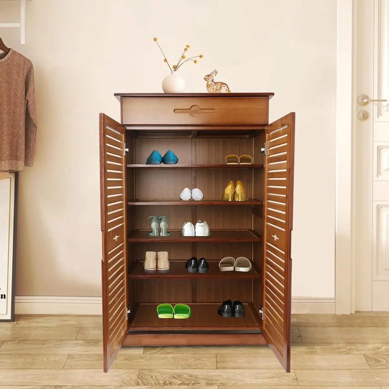 Shoe Cabinet, 5-Tier Shoe Ra Organizer With 1 Drawer, Freestanding Wooden Shoe Storage Cabinet With 2 Doors & Adjustable
Shoe Cabinet, 5-Tier Shoe Ra Organizer With 1 Drawer, Freestanding Wooden Shoe Storage Cabinet With 2 Doors & Adjustable