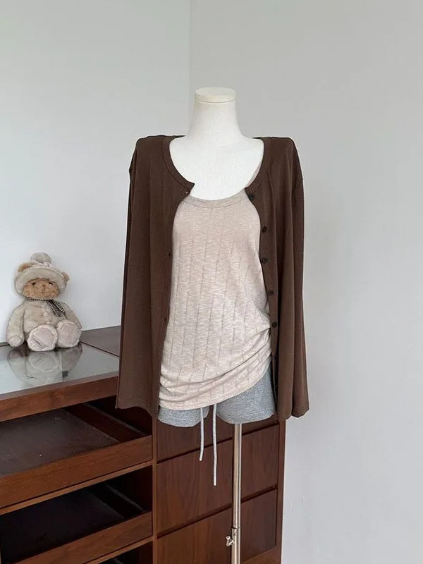 Fashionable Long Sleeve Women's Cardigan Coat Sun Protection Casual Inner Vest Two-Piece Set Autumn New Arrival Coffee Color
Fashionable Long Sleeve Women's Cardigan Coat Sun Protection Casual Inner Vest Two-Piece Set Autumn New Arrival Coffee Color