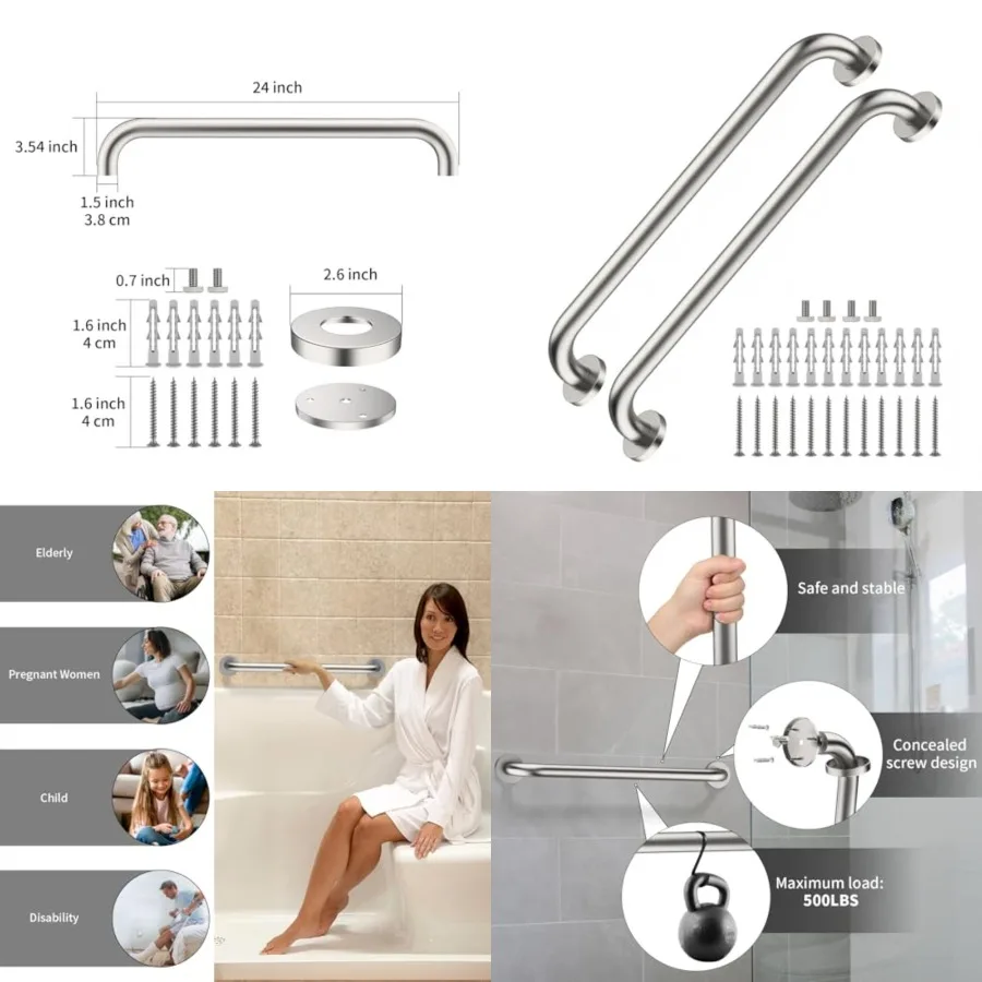 2 Pack Satin Brush Nickel Shower Grab Bar - 1.5" Diameter, Staless Steel Bathroom Grab Bar, Bath Balance Bar, Safety Hand Rail
2 Pack Satin Brush Nickel Shower Grab Bar - 1.5" Diameter, Staless Steel Bathroom Grab Bar, Bath Balance Bar, Safety Hand Rail