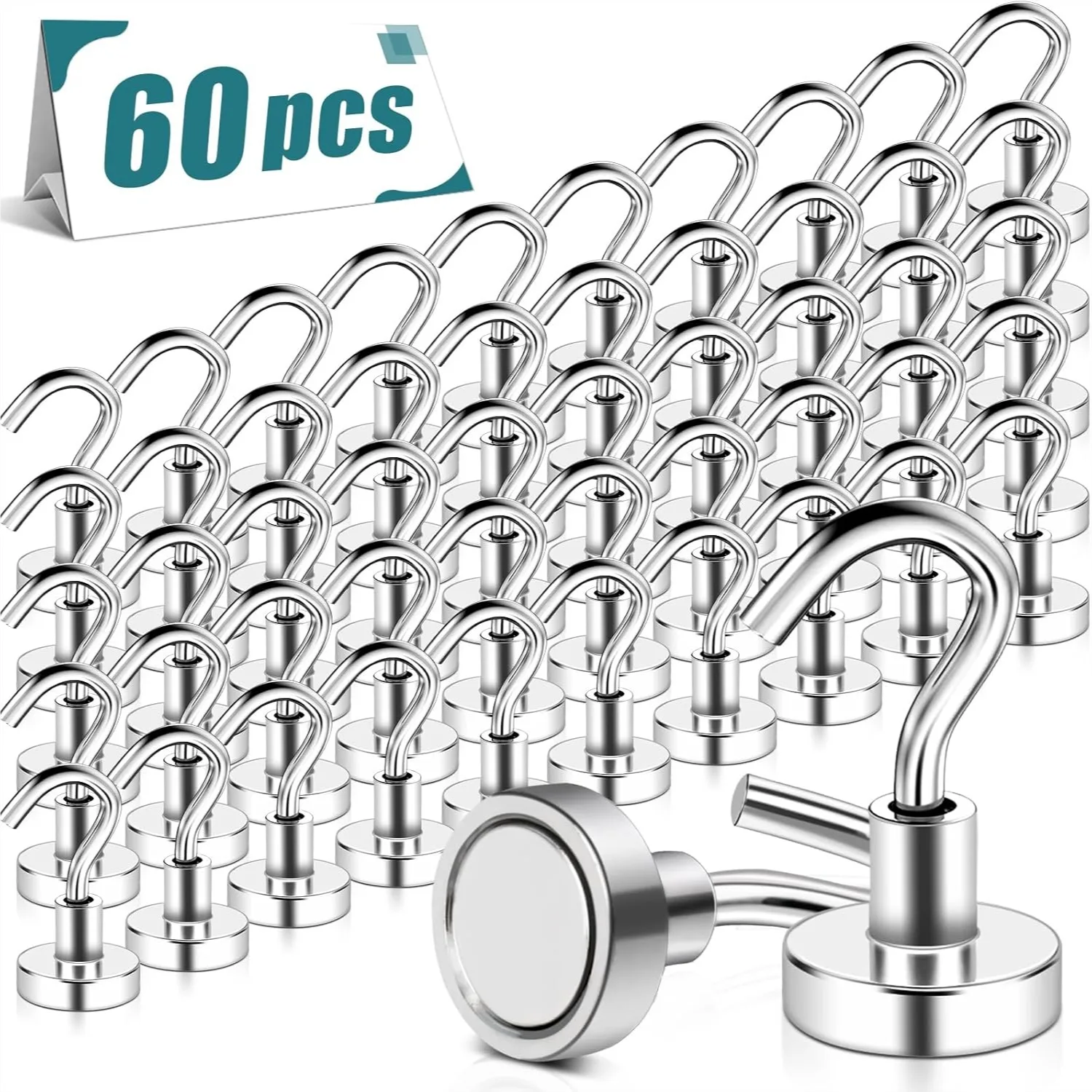 60 Pack Magnetic Hooks Heavy Duty, 25 lbs Strong Neodymium Magnets for Hanging, Grill, Kitchen, Tool Storage
60 Pack Magnetic Hooks Heavy Duty, 25 lbs Strong Neodymium Magnets for Hanging, Grill, Kitchen, Tool Storage