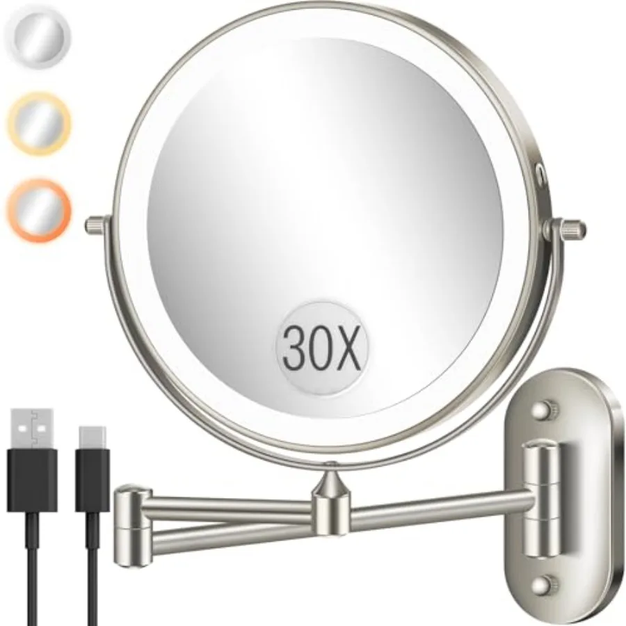Wall Mounted Makeup Mirror with Light, 30X/1X 8'' Double Sided LED Magnifying Bathroom Lighted Vanity Mirror with Magnification
Wall Mounted Makeup Mirror with Light, 30X/1X 8'' Double Sided LED Magnifying Bathroom Lighted Vanity Mirror with Magnification