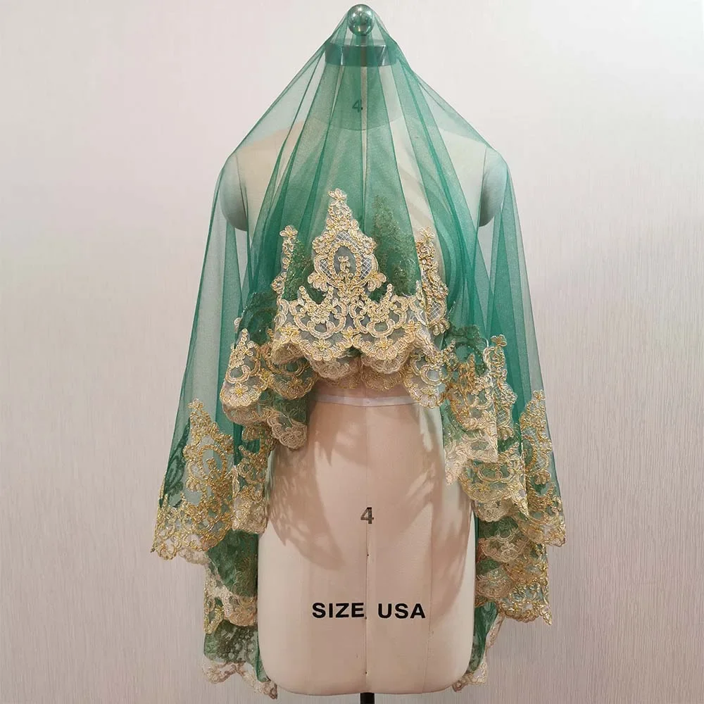 Customized Duvac, green chiffon, gold lace application, short wedding dress, new bridal veil, no comb wrapped accessories
Customized Duvac, green chiffon, gold lace application, short wedding dress, new bridal veil, no comb wrapped accessories