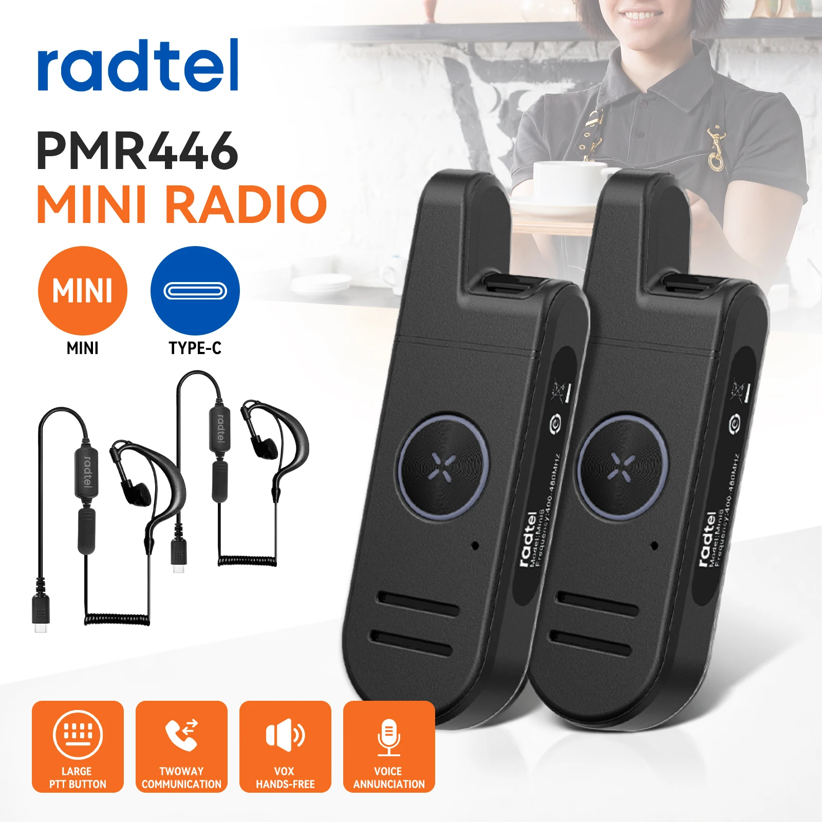 Radtel RT13 PMR446 Super Mini Walkie Talkie PALM Radio Big PTT Button for Restaurants, Hair Salons, Shopping malls, Business
Radtel RT13 PMR446 Super Mini Walkie Talkie PALM Radio Big PTT Button for Restaurants, Hair Salons, Shopping malls, Business