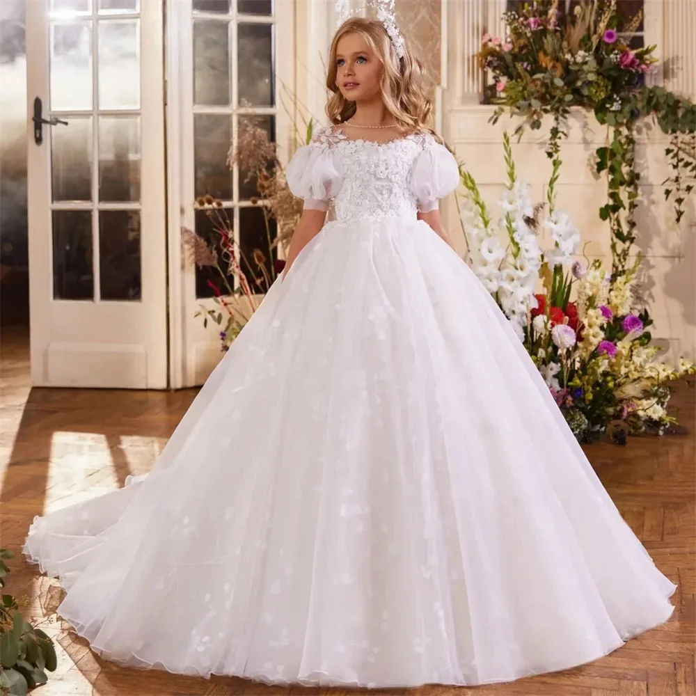 Wedding Ivory Puff Sleeve Applique Luxury Flower Girl Dress Long Ball Pleat Tulle Sequined Customized First Communion Dress
Wedding Ivory Puff Sleeve Applique Luxury Flower Girl Dress Long Ball Pleat Tulle Sequined Customized First Communion Dress