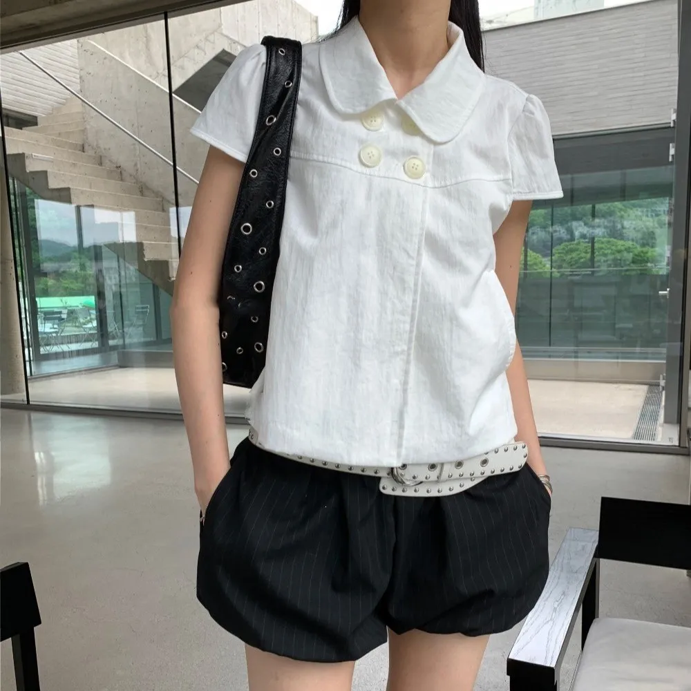 Women's Blouse Short Sleeve Blouses Solid Color Loose Fit Shirt White Crop Top Button Front Doll Collar Puffed For Woman
Women's Blouse Short Sleeve Blouses Solid Color Loose Fit Shirt White Crop Top Button Front Doll Collar Puffed For Woman