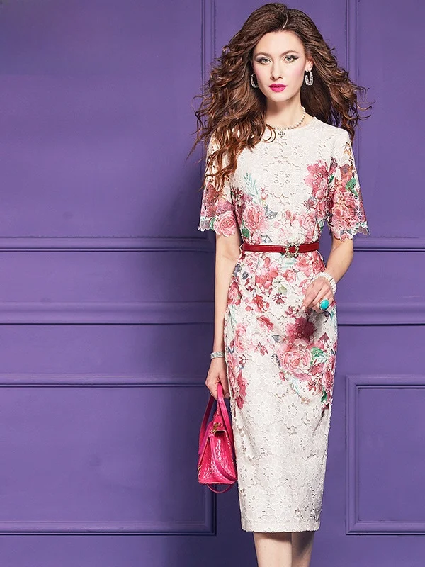 Phoebe Dream Lace Hollow out Floral Print Dress Short Sleeve High Waist Midi Skirt French Style Polyester Summer Fashionable
Phoebe Dream Lace Hollow out Floral Print Dress Short Sleeve High Waist Midi Skirt French Style Polyester Summer Fashionable