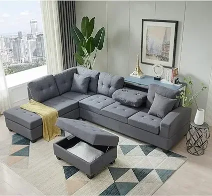 A Living Room Furniture Sets Sectional Sofa Modern L-Shaped Sofá with 2 Pillows and Ottoman,Upholstered Corner Couch Extra Wide
A Living Room Furniture Sets Sectional Sofa Modern L-Shaped Sofá with 2 Pillows and Ottoman,Upholstered Corner Couch Extra Wide