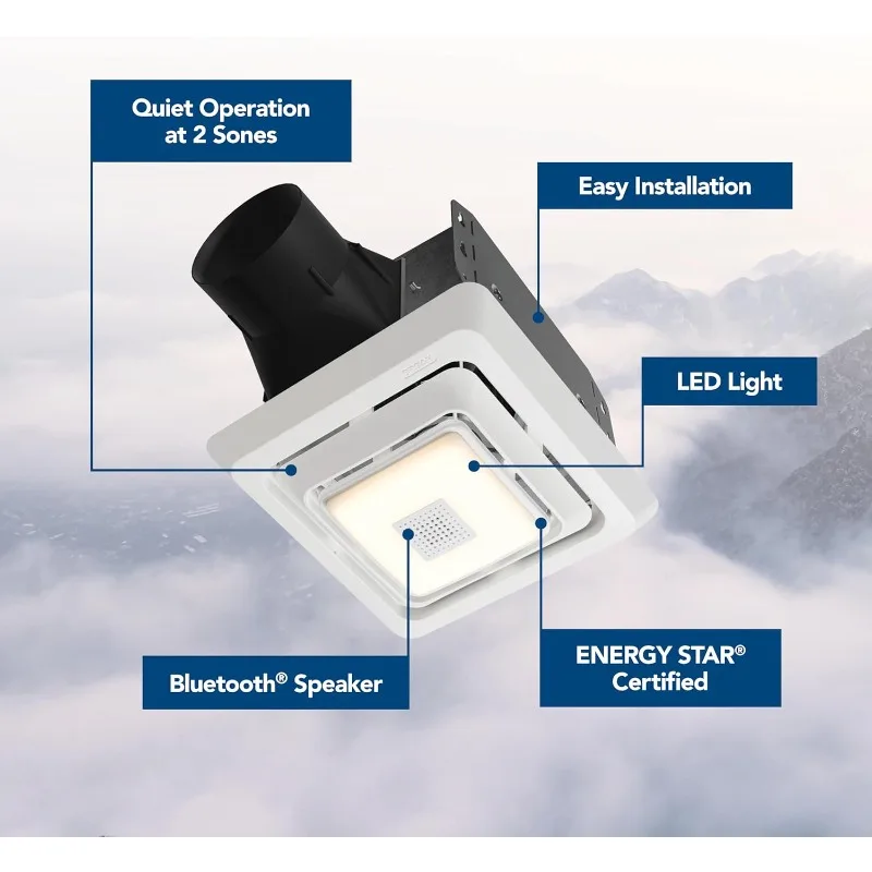 Roomside Series Bluetooth® Speaker Bathroom Exhaust Fan w/LED Light, 70 CFM 2 Sones, ENERGY STAR®
Roomside Series Bluetooth® Speaker Bathroom Exhaust Fan w/LED Light, 70 CFM 2 Sones, ENERGY STAR®