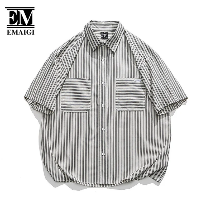 Summer Shirts for Men City Boy Outdoor Japanese Streetwear Loose Casual Short Sleeve Stripe Shirts Blouses Mens Dress Shirts
Summer Shirts for Men City Boy Outdoor Japanese Streetwear Loose Casual Short Sleeve Stripe Shirts Blouses Mens Dress Shirts