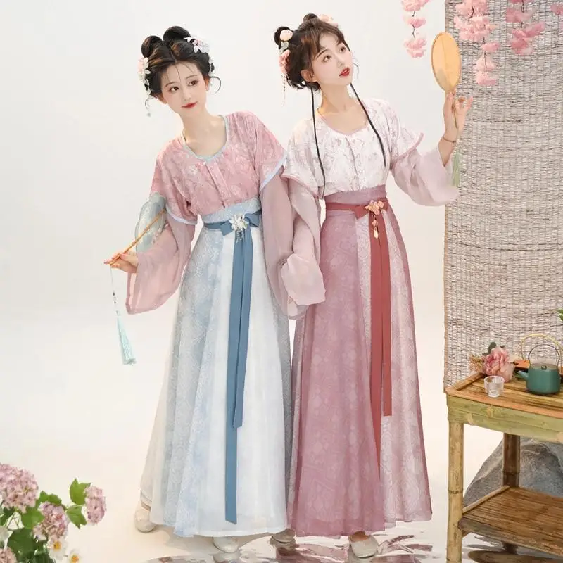  Оригинальный комплект Tang Hanfu - женский комплект Tang Beizi с принтом + юбка с высокой талией, блузка с круглым воротником, элегантный традиционный китайский наряд
Оригинальный комплект Tang Hanfu - женский комплект Tang Beizi с принтом + юбка с высокой талией, блузка с круглым воротником, элегантный традиционный китайский наряд