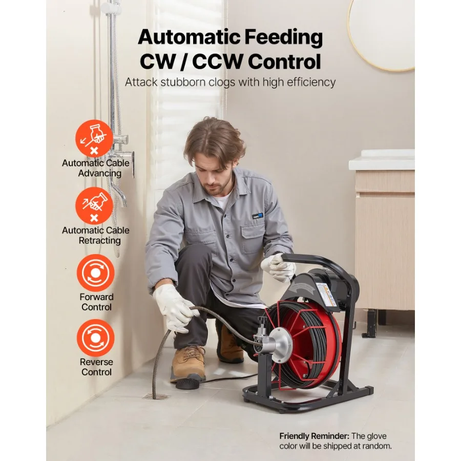 Drain Cleaner Machine 50 FT x 5/16 Inch Auto Feed Sewer Snake Auger with 4 Cutters Air-Activated Foot Switch for 2 to 4 Pipes
Drain Cleaner Machine 50 FT x 5/16 Inch Auto Feed Sewer Snake Auger with 4 Cutters Air-Activated Foot Switch for 2 to 4 Pipes