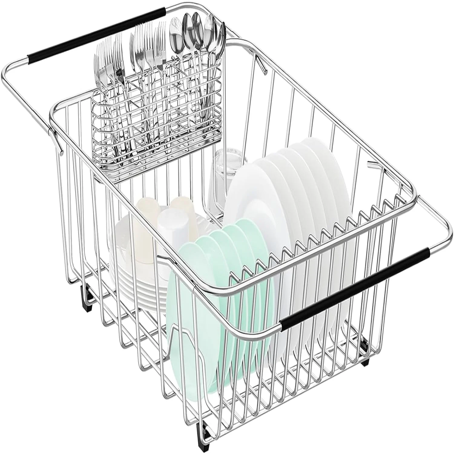 Dish Drainer Rack in Sink Adjustable, Expandable 304 Stainless Steel Metal Dish Drying Rack Organizer with Stainless Steel Utens
Dish Drainer Rack in Sink Adjustable, Expandable 304 Stainless Steel Metal Dish Drying Rack Organizer with Stainless Steel Utens
