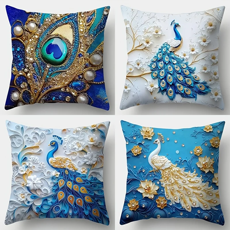 4 шт. современные синие наволочки с павлином — дизайн с плоским принтом 2D для гостиной, дивана и домашнего декора
4 шт. современные синие наволочки с павлином — дизайн с плоским принтом 2D для гостиной, дивана и домашнего декора