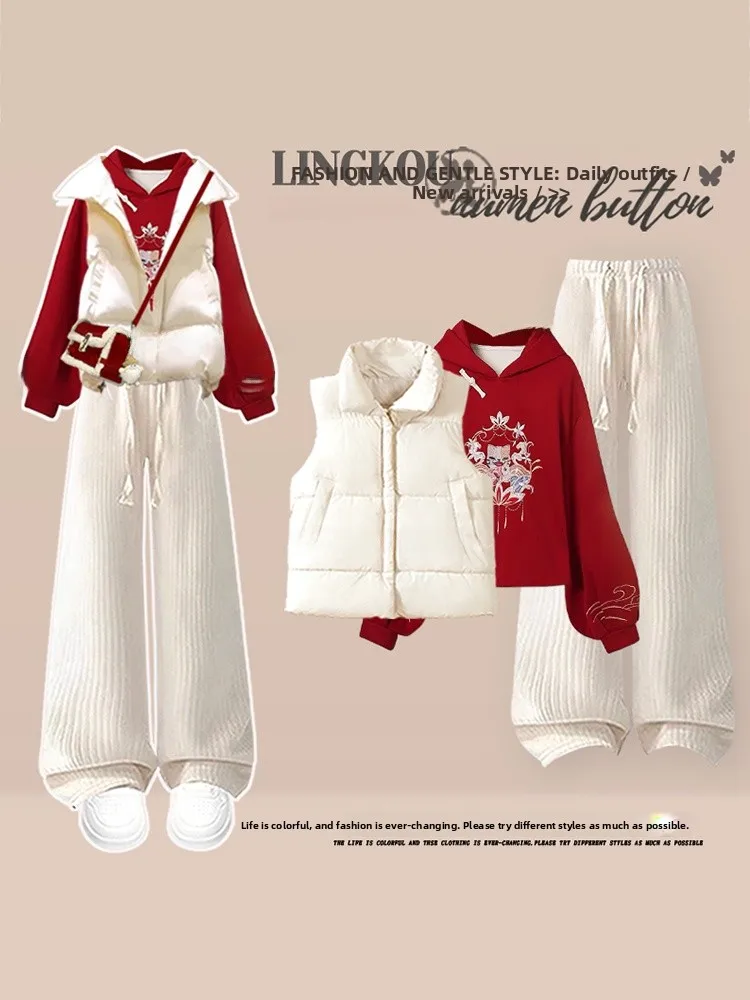 Faionable Large Size Autumn Set Women's Beautiful Red Hoodie Vest Casual Pants Tee Piece Set Korean Sle Loose Fit High ...
Faionable Large Size Autumn Set Women's Beautiful Red Hoodie Vest Casual Pants Tee Piece Set Korean Sle Loose Fit High ...