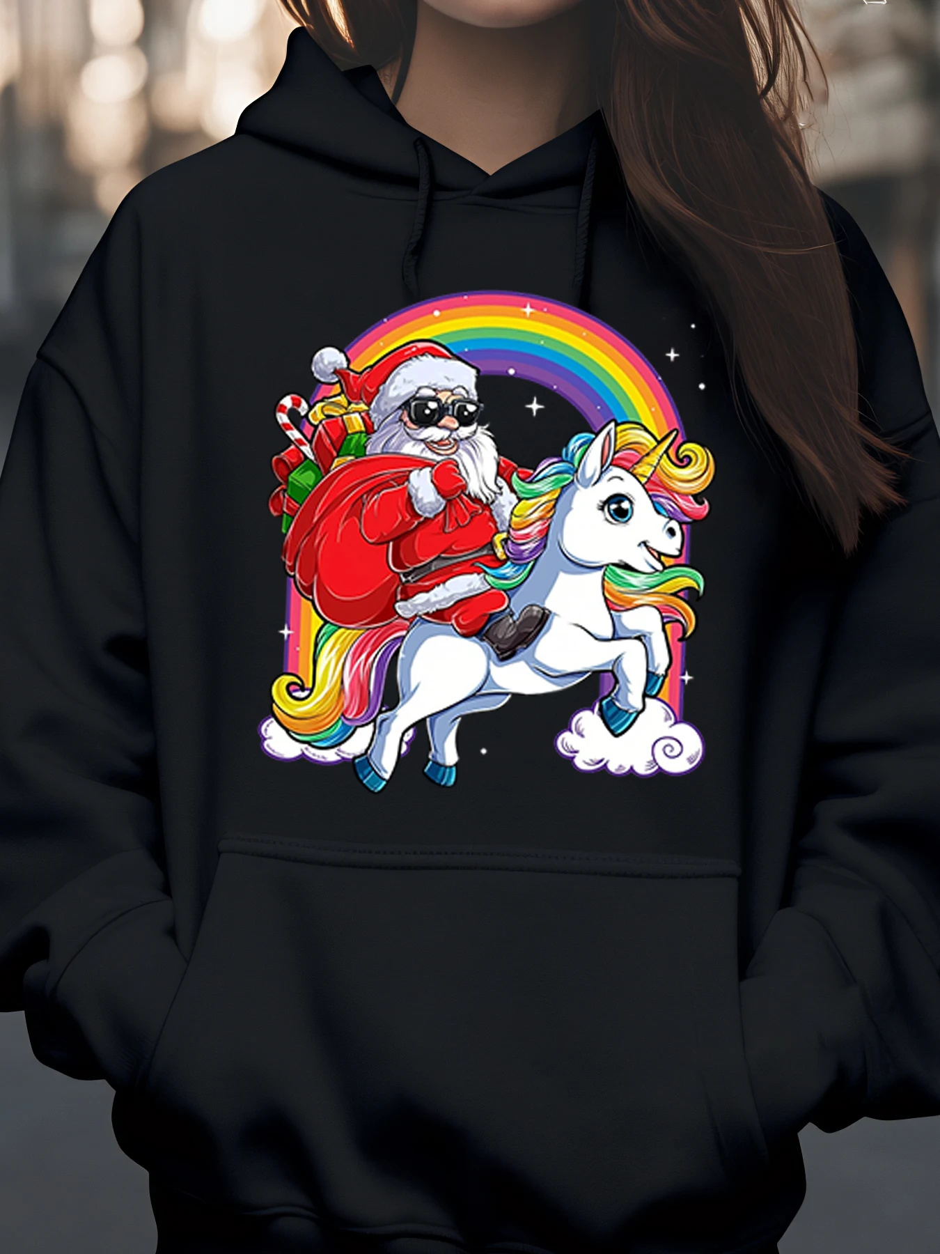 Санта-Единорог Радужная рождественская толстовка с капюшоном Праздничный подарок Женская повседневная одежда
Санта-Единорог Радужная рождественская толстовка с капюшоном Праздничный подарок Женская повседневная одежда