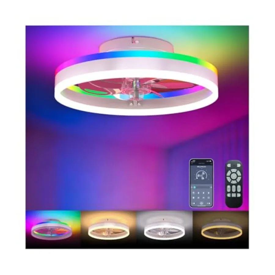 RGB Ceiling Fan with Lights, low profile ceiling fans with lights and remote, Flush Mount LED Fan Light, Modern Bladeless Fande
RGB Ceiling Fan with Lights, low profile ceiling fans with lights and remote, Flush Mount LED Fan Light, Modern Bladeless Fande