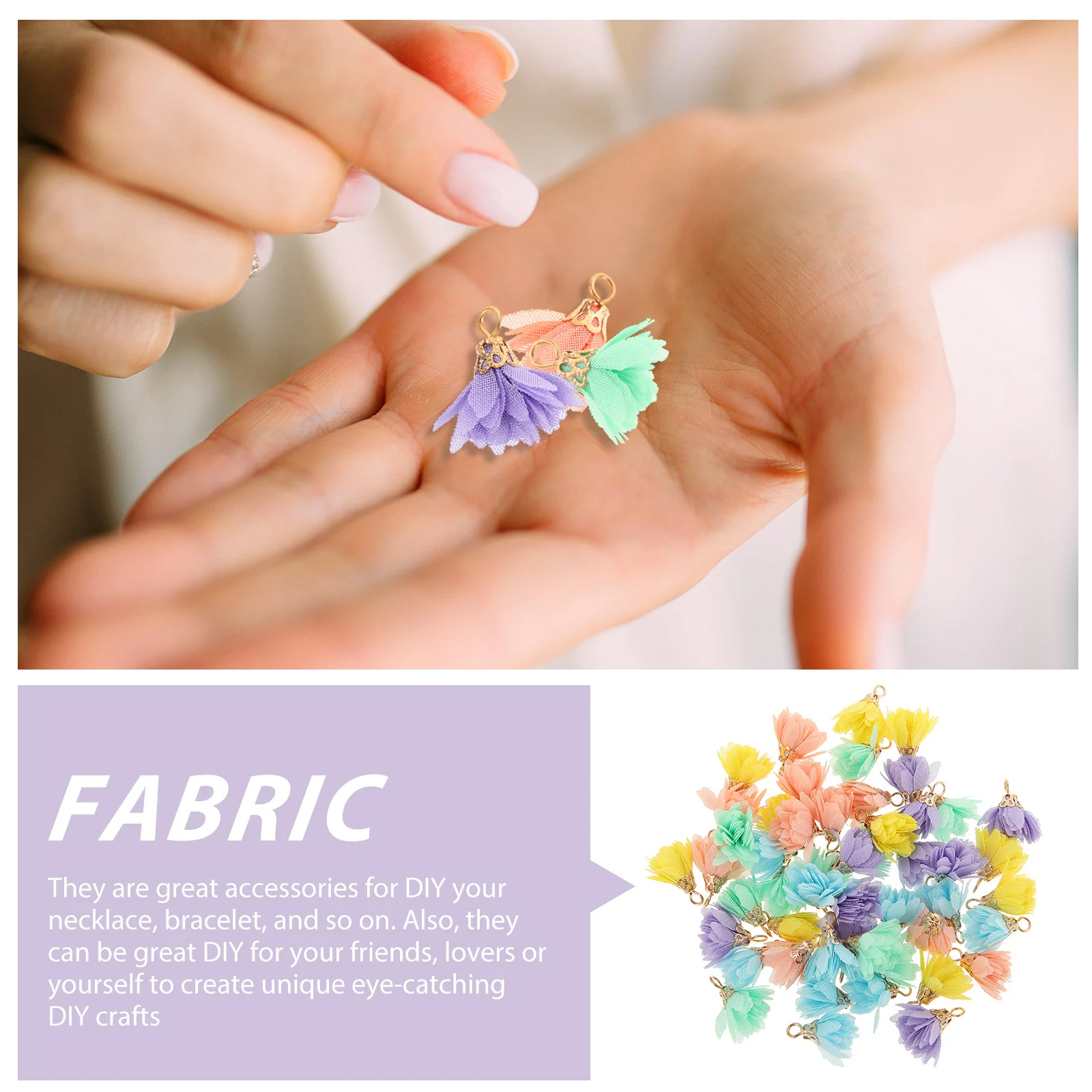 50Pcs Mini Flower Tassel Pendants Fabric Floral Charms DIY Jewelry Making Craft Decorations Bag Keychain Tassels
50Pcs Mini Flower Tassel Pendants Fabric Floral Charms DIY Jewelry Making Craft Decorations Bag Keychain Tassels
