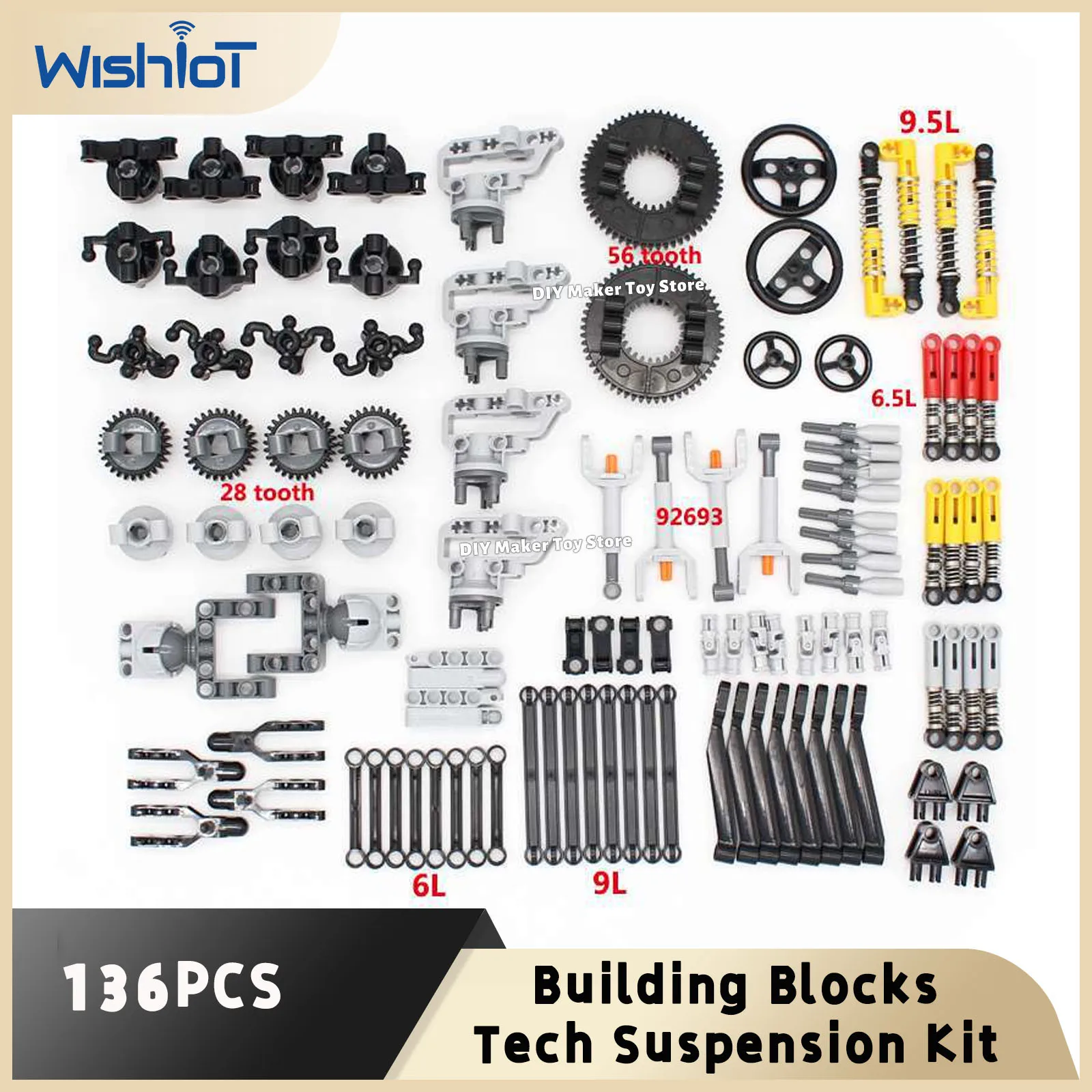 136PCS MOC Suspension Set Building Blocks Technology Parts Turntable Putter Universal Joint Steering 92908 92909 32495 76138
136PCS MOC Suspension Set Building Blocks Technology Parts Turntable Putter Universal Joint Steering 92908 92909 32495 76138