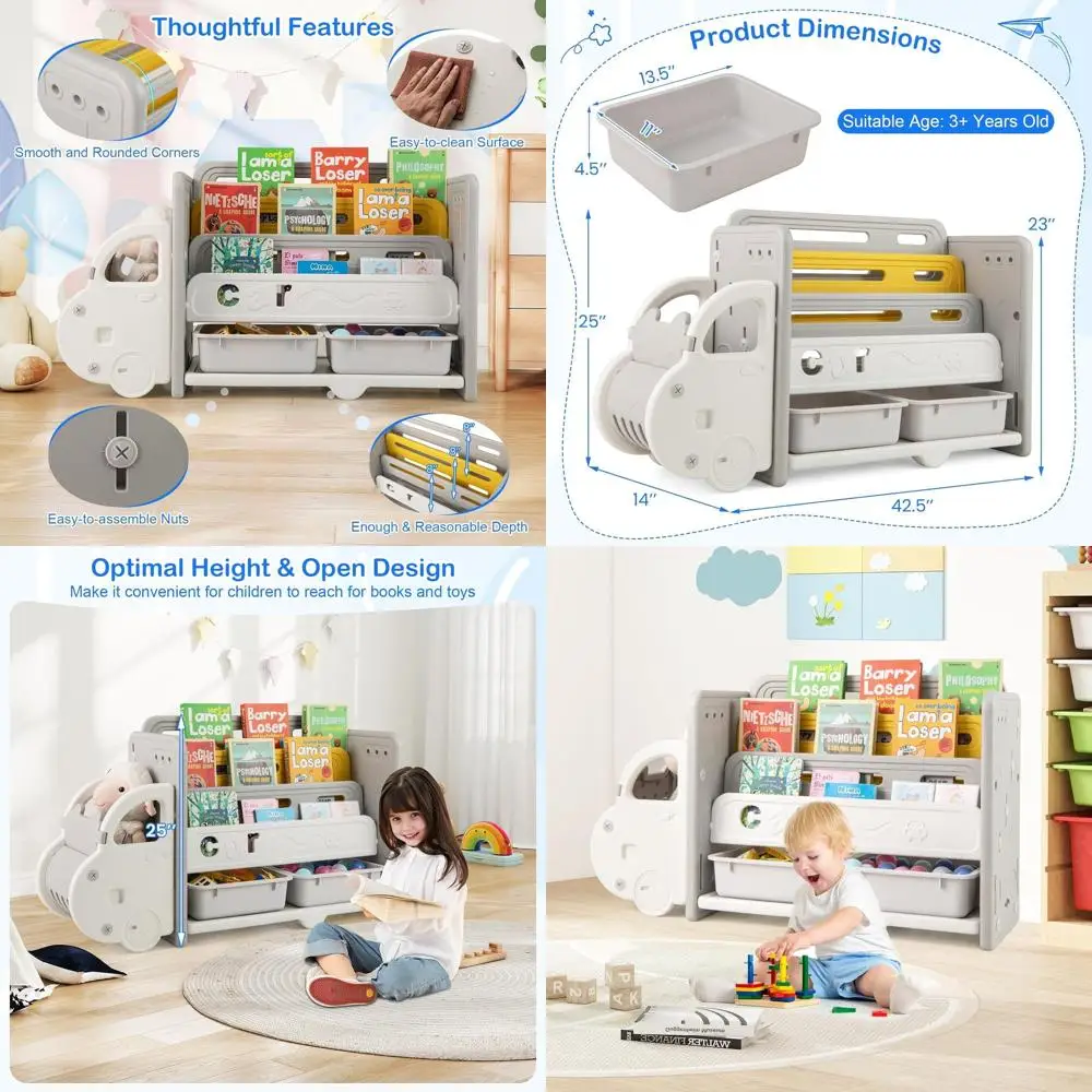 3-Tier Car-Themed Bookshelf for Kids with Storage Bins, Ideal for Rooms, Playrooms, Nurseries, and Classrooms
3-Tier Car-Themed Bookshelf for Kids with Storage Bins, Ideal for Rooms, Playrooms, Nurseries, and Classrooms