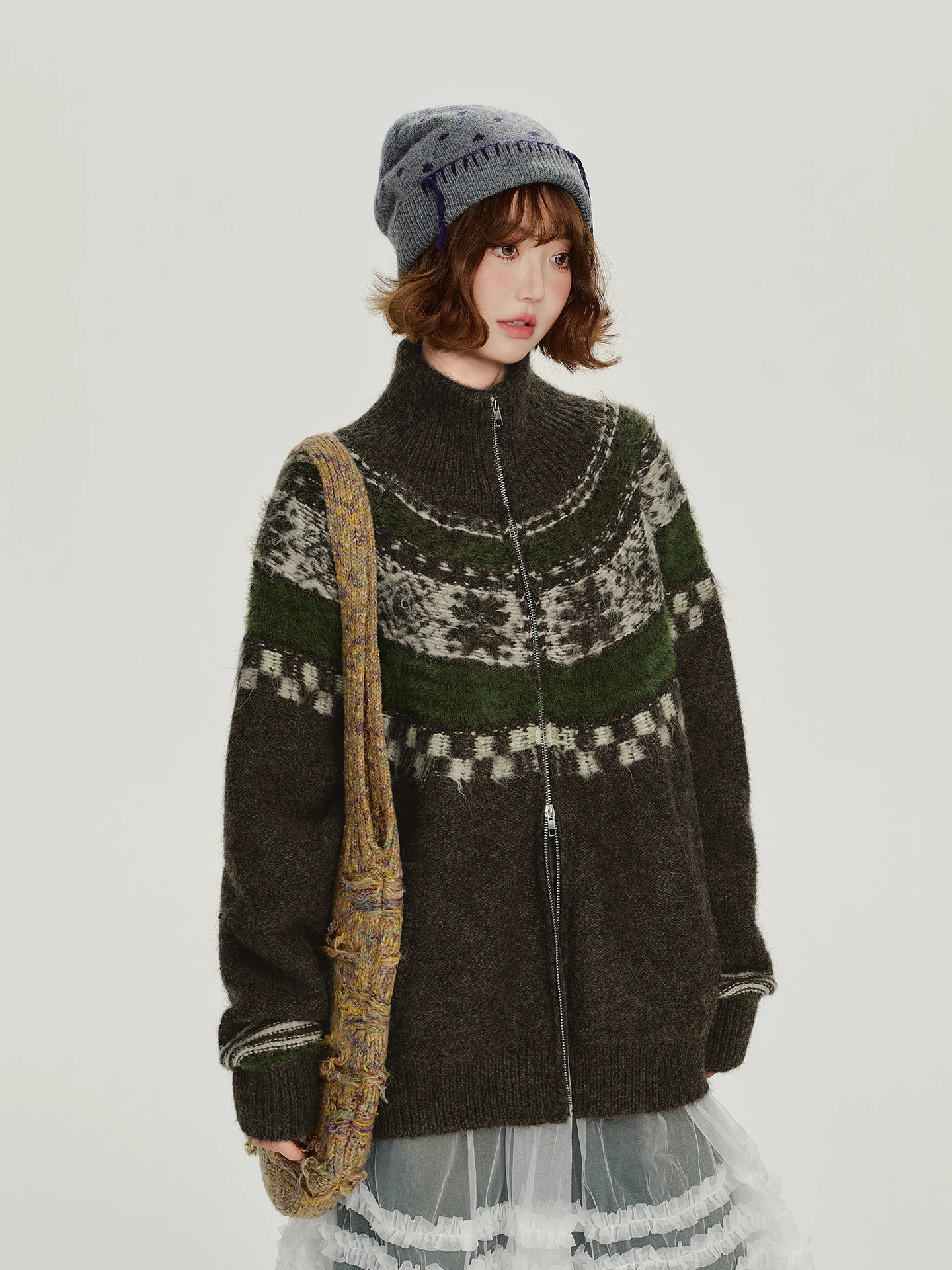 Girly American Retro Fair Isle Knitted Jaet Women's Winter Thiened Warm Loose Top f High Collar Zipper Cardigan
Girly American Retro Fair Isle Knitted Jaet Women's Winter Thiened Warm Loose Top f High Collar Zipper Cardigan