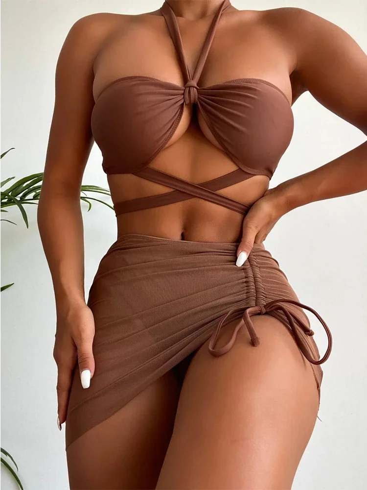 2025 Red Swimsuit Women Sexy Three-Piece Mesh Skirt Bikini High Waist Pleated Bathing Suit Halter Hollow Out Backless Beachwear
2025 Red Swimsuit Women Sexy Three-Piece Mesh Skirt Bikini High Waist Pleated Bathing Suit Halter Hollow Out Backless Beachwear