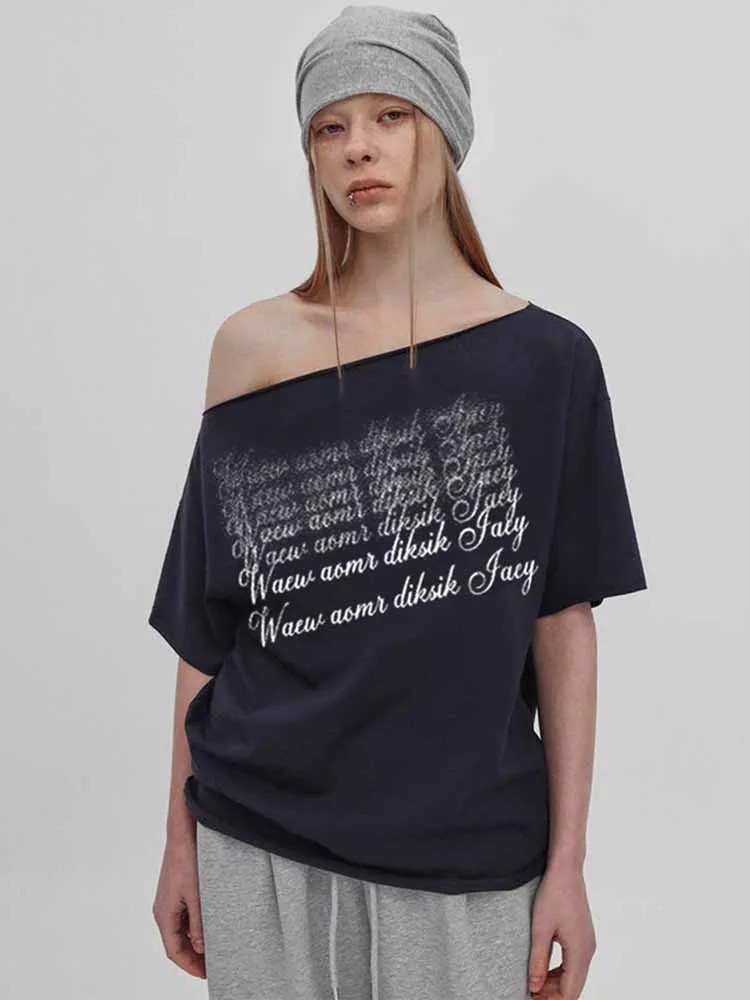 BKQU Letter Print Off Shoulder Loose T-shirts Women Fashion Summer Skew Collar Half Sleeved American Casual Tees Streetwear Tops
BKQU Letter Print Off Shoulder Loose T-shirts Women Fashion Summer Skew Collar Half Sleeved American Casual Tees Streetwear Tops