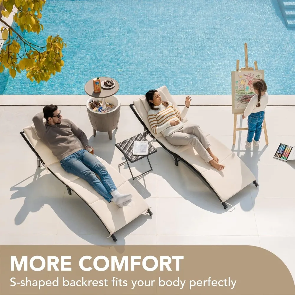 Patio Chaise Lounge Sets Outdoor Rattan Adjustable Back 3 Pieces Cushioned Patio Folding Chaise Lounge with Folding Table
Patio Chaise Lounge Sets Outdoor Rattan Adjustable Back 3 Pieces Cushioned Patio Folding Chaise Lounge with Folding Table