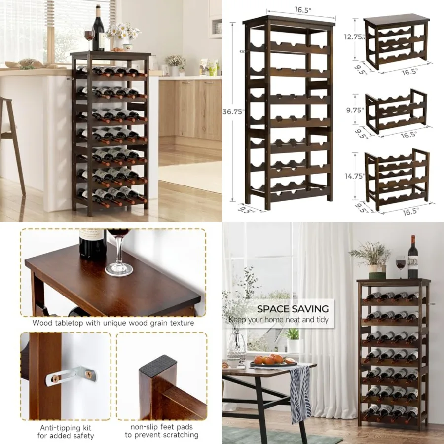 28-Bottle Wine Rack Free Standing Floor, Solid Wood 7-Tier Display Wine Storage Shelves with Tabletop, Wobble-Free Bottle Holde
28-Bottle Wine Rack Free Standing Floor, Solid Wood 7-Tier Display Wine Storage Shelves with Tabletop, Wobble-Free Bottle Holde
